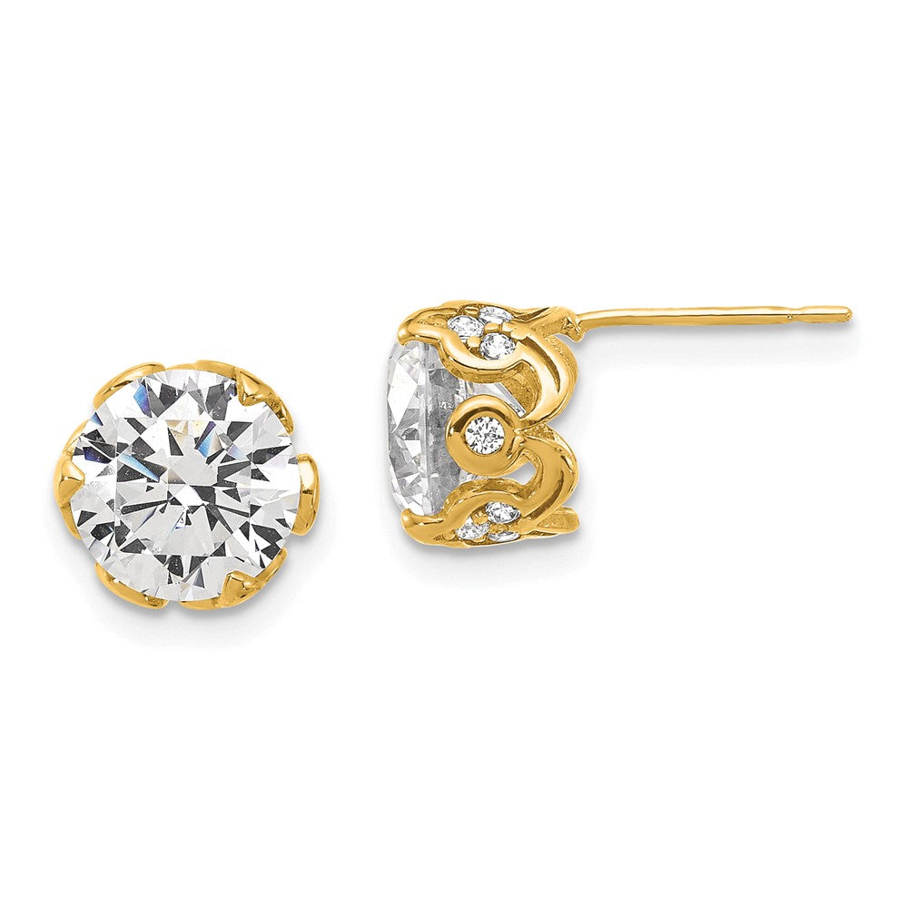 10K Yellow Gold Tiara Collection Polished CZ Post Earrings
