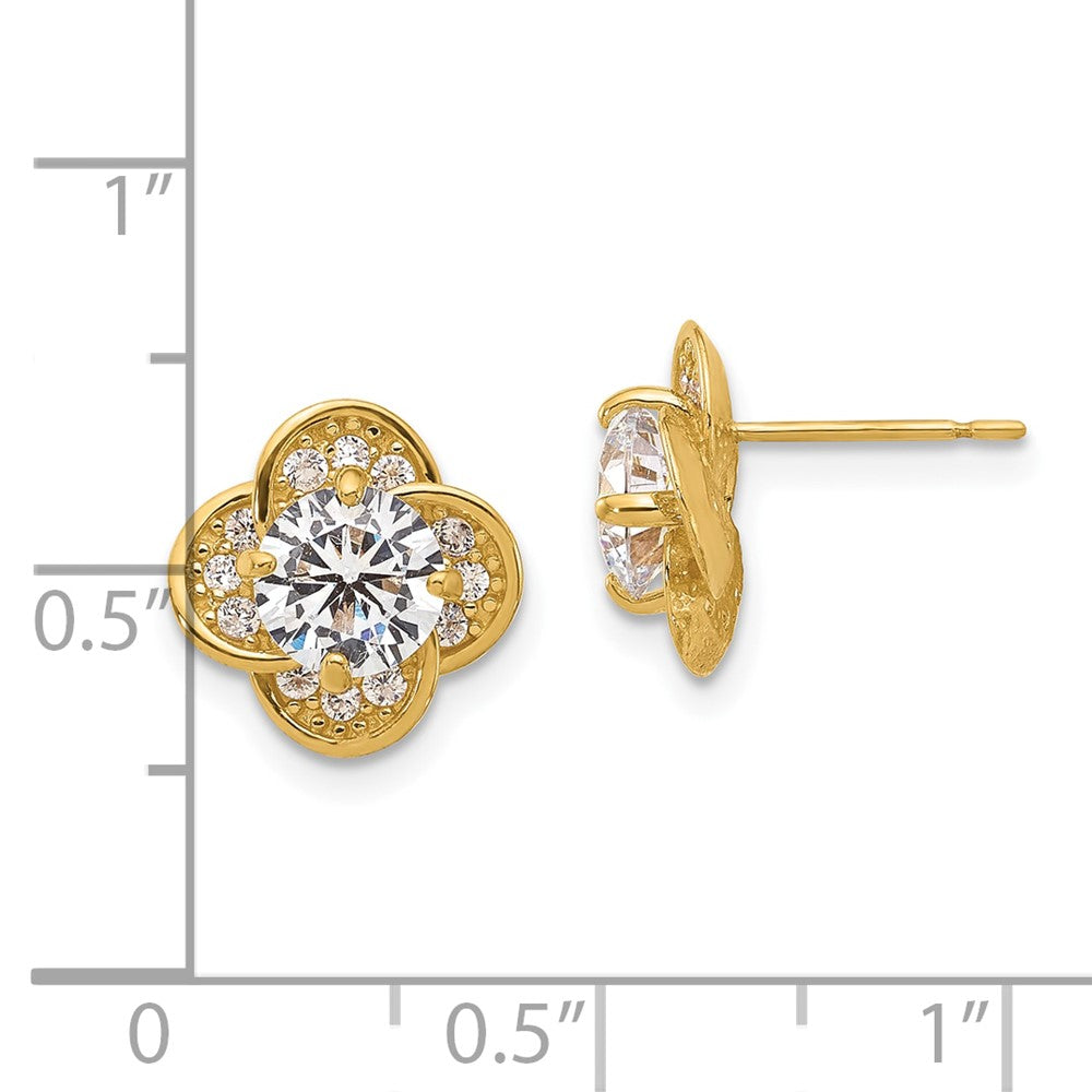 10K Yellow Gold Tiara Collection Polished CZ Post Earrings