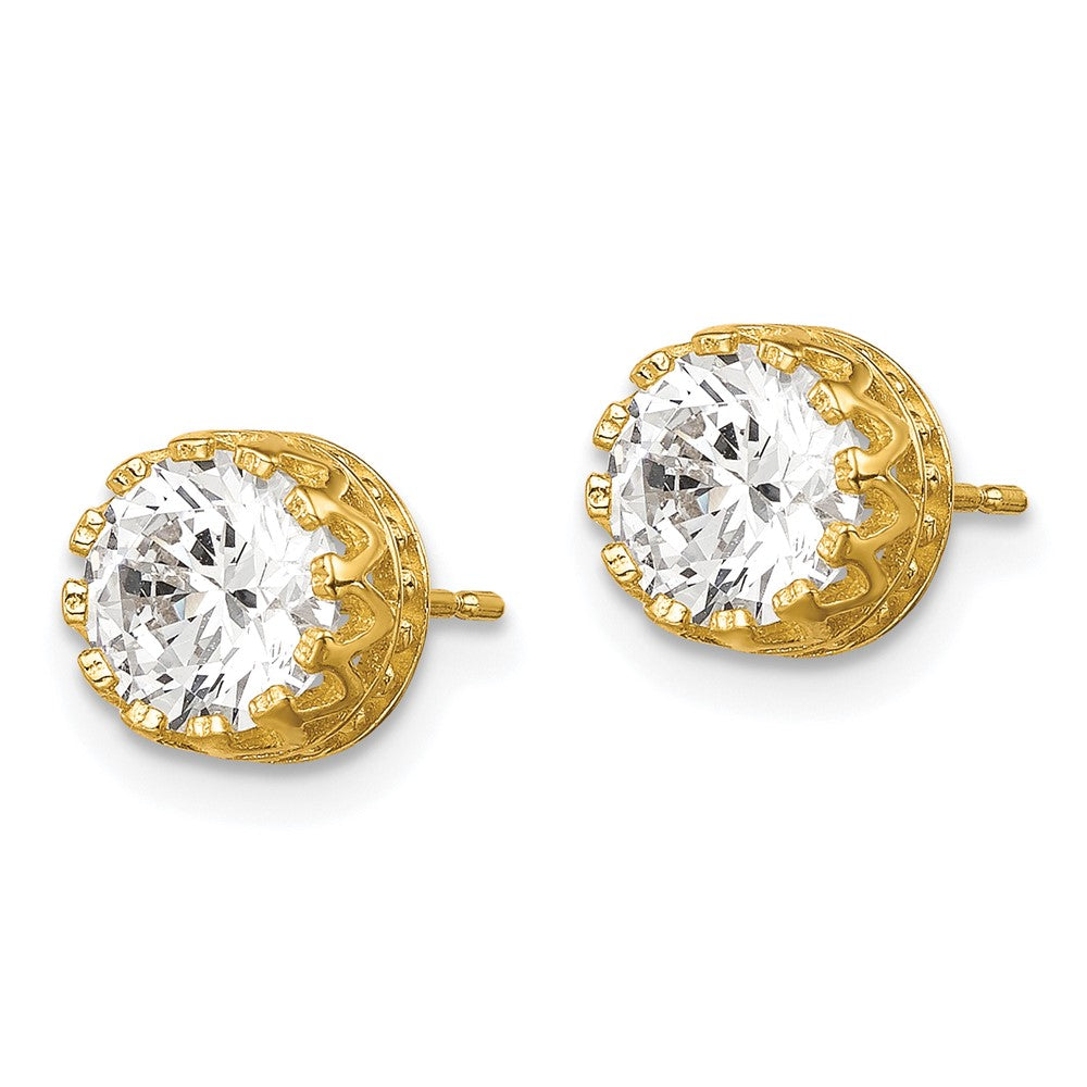 10K Yellow Gold Tiara Collection 7mm Polished CZ Earrings