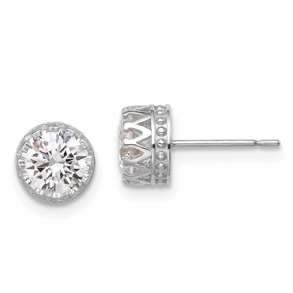10K White Gold Tiara Collection 7mm Polished CZ Earrings