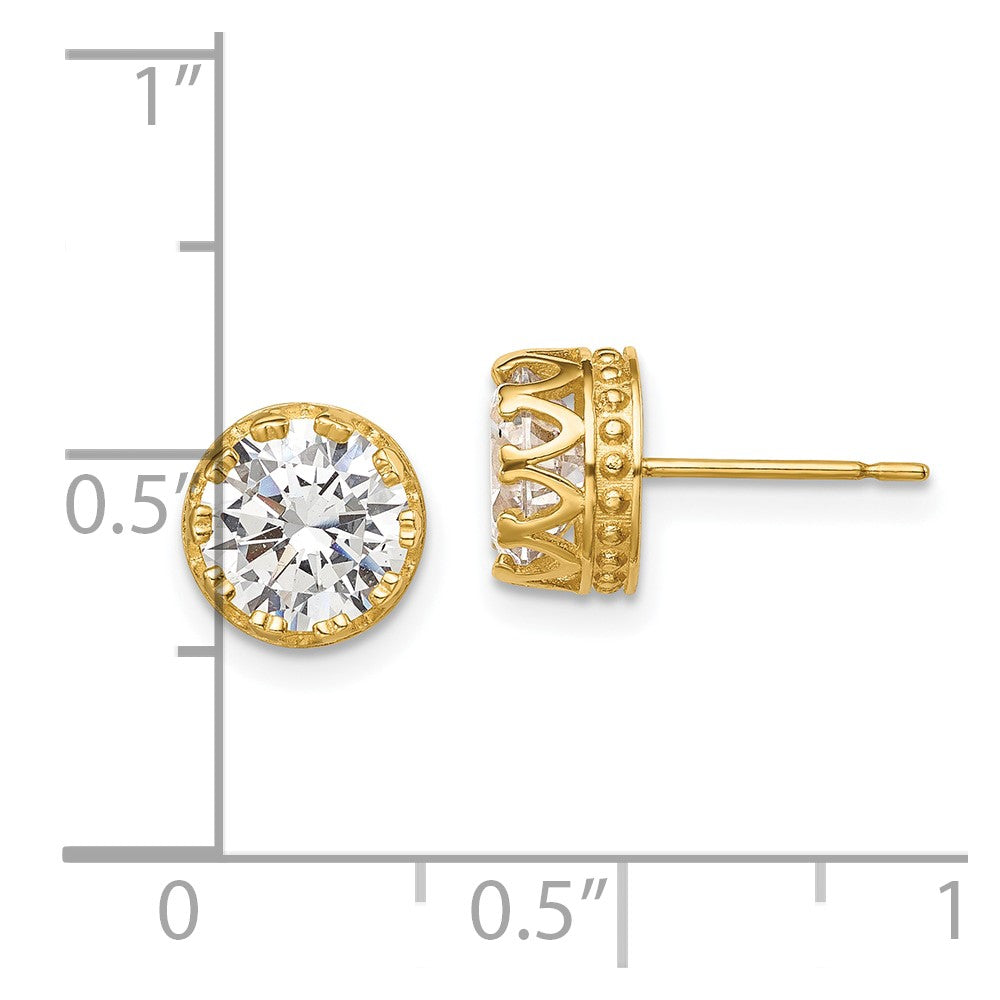 10K Yellow Gold Tiara Collection 8mm Polished CZ Earrings