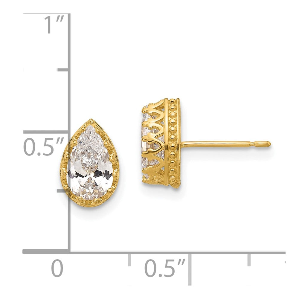 10K Yellow Gold Tiara Collection 9mm Polished Pear CZ Earrings