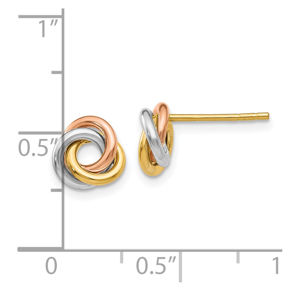 10K Tri-Color Gold Twisted Knot Post Earrings