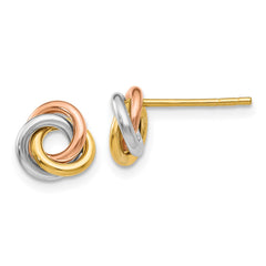 10K Tri-Color Gold Twisted Knot Post Earrings