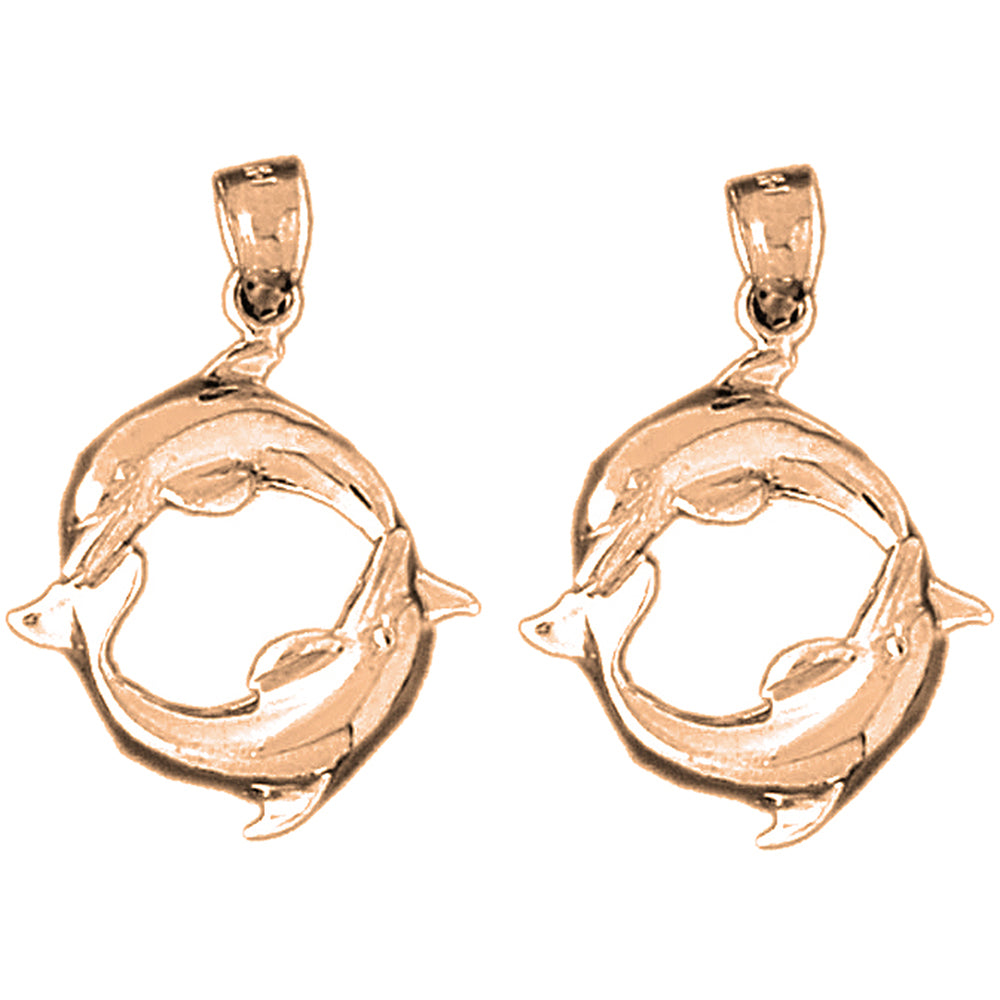 14K or 18K Gold 28mm Dolphin Earrings