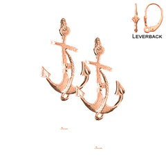 Pendientes de ancla con cuerda de oro de 14 quilates o 18 quilates de 30 mm