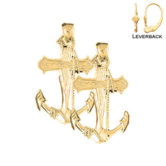 Sterling Silver 37mm Anchor With Rope Earrings (White or Yellow Gold Plated)