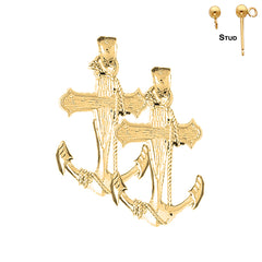 Pendientes de ancla con cuerda de oro de 14 quilates o 18 quilates de 37 mm