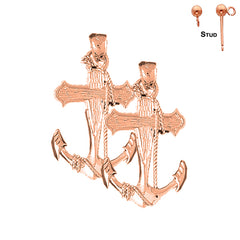 Pendientes de ancla con cuerda de oro de 14 quilates o 18 quilates de 37 mm