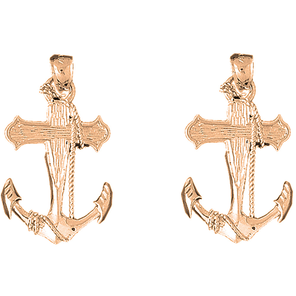 14K or 18K Gold 37mm Anchor With Rope Earrings
