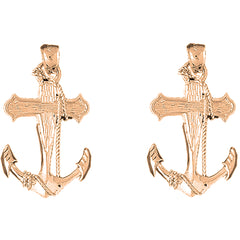 14K or 18K Gold 37mm Anchor With Rope Earrings