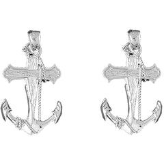 14K or 18K Gold 37mm Anchor With Rope Earrings