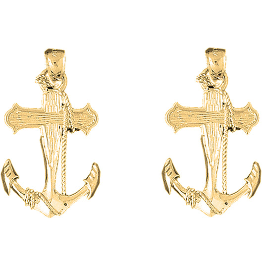 14K or 18K Gold 37mm Anchor With Rope Earrings