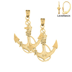 Sterling Silver 37mm Anchor With Rope Earrings (White or Yellow Gold Plated)