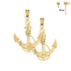 14K or 18K Gold Anchor With Rope Earrings