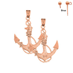14K or 18K Gold Anchor With Rope Earrings
