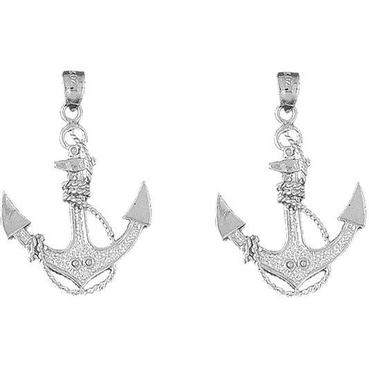Sterling Silver 37mm Anchor With Rope Earrings