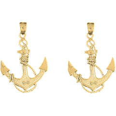 Yellow Gold-plated Silver 37mm Anchor With Rope Earrings