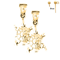 Sterling Silver 20mm Turtle Earrings (White or Yellow Gold Plated)