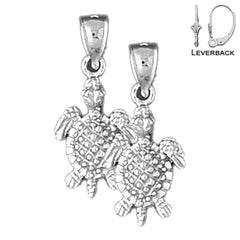 Sterling Silver 24mm Turtle Earrings (White or Yellow Gold Plated)