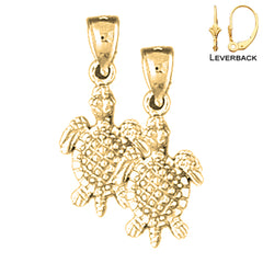 Sterling Silver 24mm Turtle Earrings (White or Yellow Gold Plated)