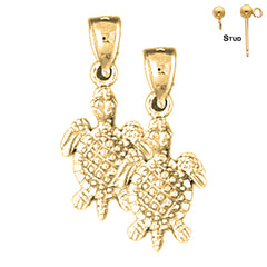 Sterling Silver 24mm Turtle Earrings (White or Yellow Gold Plated)