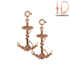 14K or 18K Gold Anchor With Rope 3D Earrings