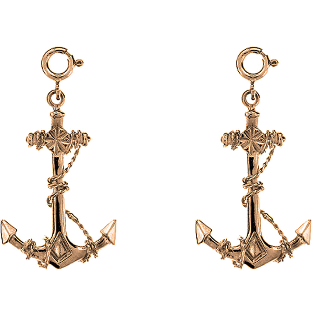 14K or 18K Gold 36mm Anchor With Rope 3D Earrings