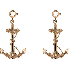 14K or 18K Gold 36mm Anchor With Rope 3D Earrings
