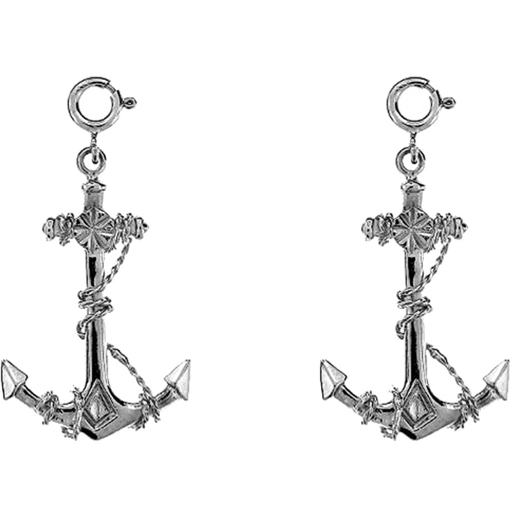 14K or 18K Gold 36mm Anchor With Rope 3D Earrings