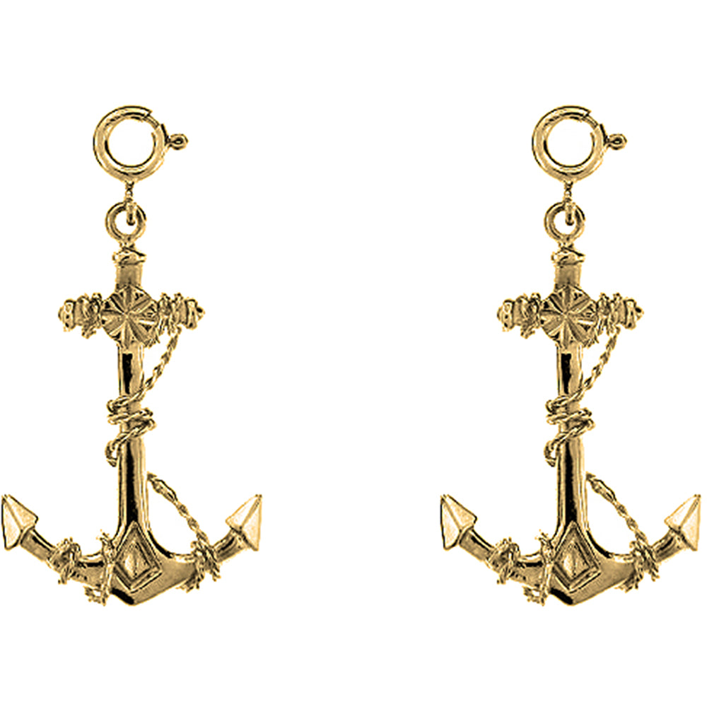 14K or 18K Gold 36mm Anchor With Rope 3D Earrings