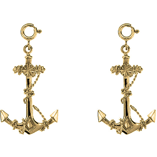 14K or 18K Gold 36mm Anchor With Rope 3D Earrings
