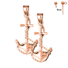 14K or 18K Gold Anchor With Rope 3D Earrings