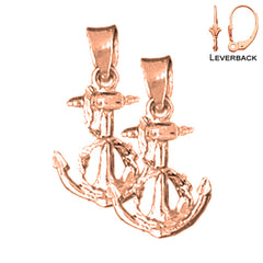 Pendientes de ancla con cuerda de oro de 14 quilates o 18 quilates de 19 mm