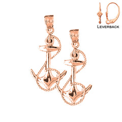 Pendientes de ancla con cuerda de oro de 14 quilates o 18 quilates de 38 mm