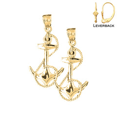 Sterling Silver 38mm Anchor With Rope Earrings (White or Yellow Gold Plated)