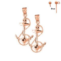 Pendientes de ancla con cuerda de oro de 14 quilates o 18 quilates de 38 mm