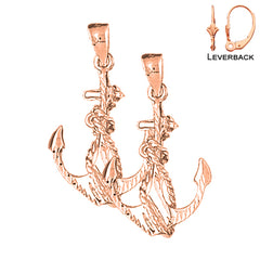 14K or 18K Gold Anchor With Rope Earrings