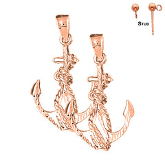14K or 18K Gold Anchor With Rope Earrings
