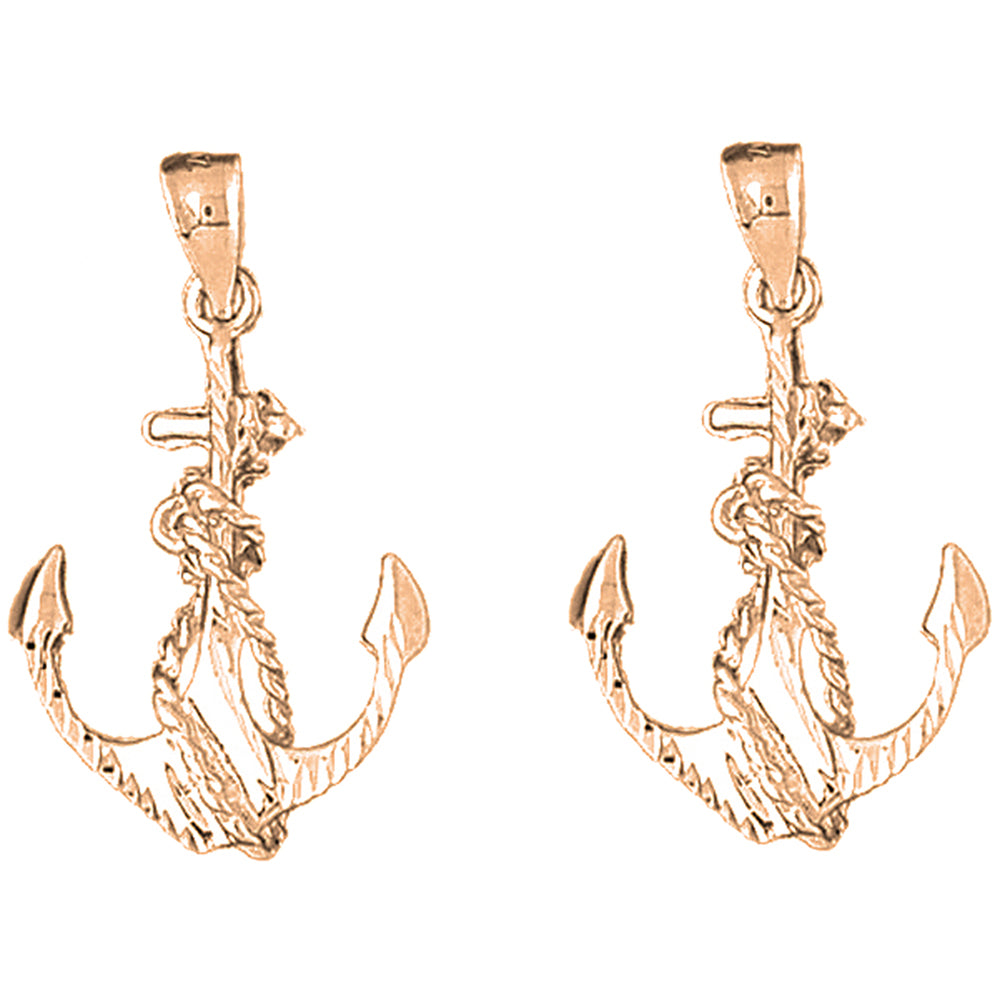 14K or 18K Gold 32mm Anchor With Rope Earrings