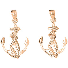 14K or 18K Gold 32mm Anchor With Rope Earrings
