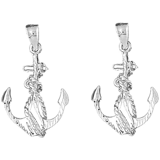 Sterling Silver 32mm Anchor With Rope Earrings
