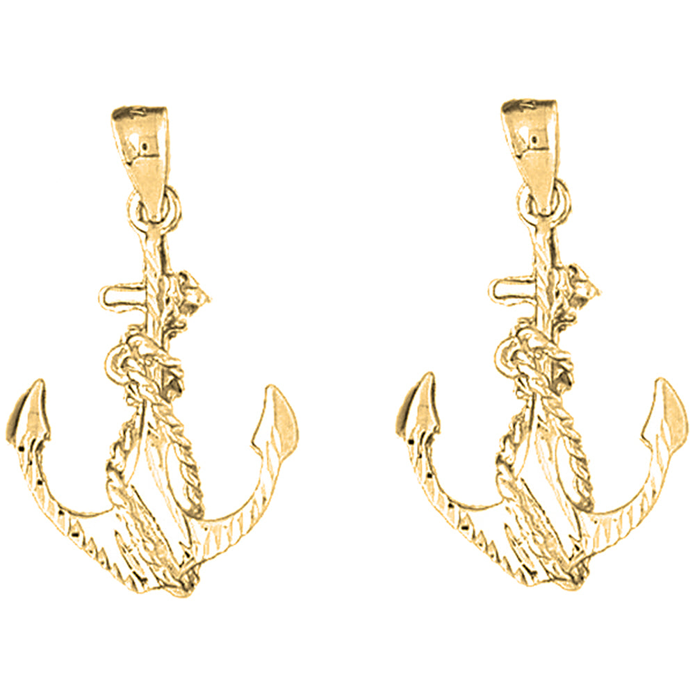14K or 18K Gold 32mm Anchor With Rope Earrings