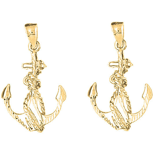 14K or 18K Gold 32mm Anchor With Rope Earrings