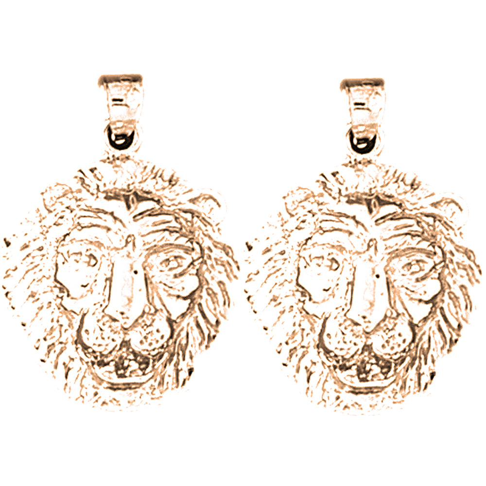 14K or 18K Gold 26mm Lion Head Earrings