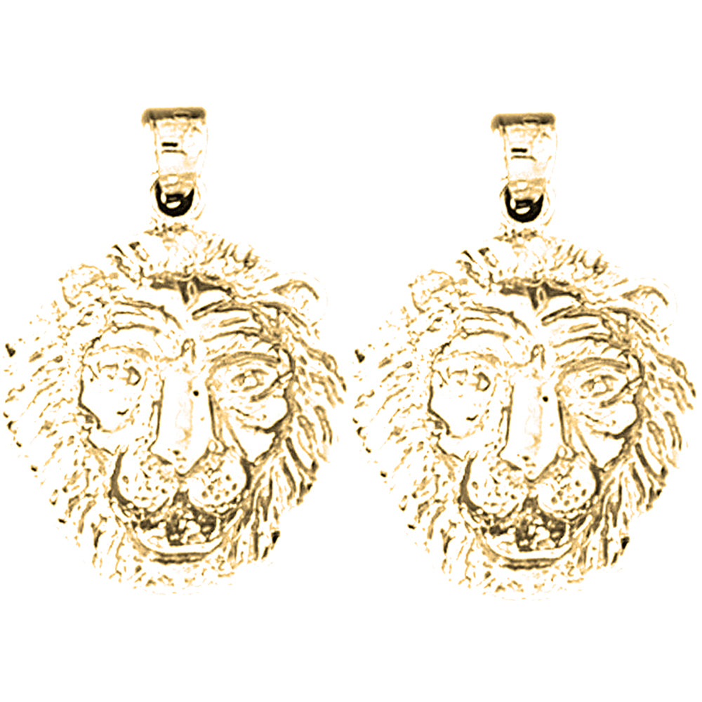 14K or 18K Gold 26mm Lion Head Earrings