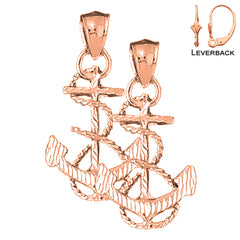 Pendientes 3D de ancla con cuerda de oro de 14 quilates o 18 quilates de 35 mm