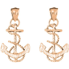 14K or 18K Gold 35mm Anchor With Rope 3D Earrings