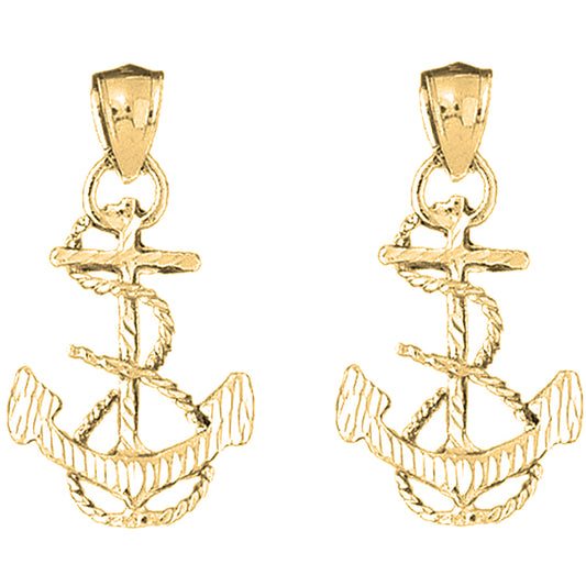 14K or 18K Gold 35mm Anchor With Rope 3D Earrings