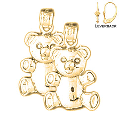 Sterling Silver 22mm Teddy Bear Earrings (White or Yellow Gold Plated)